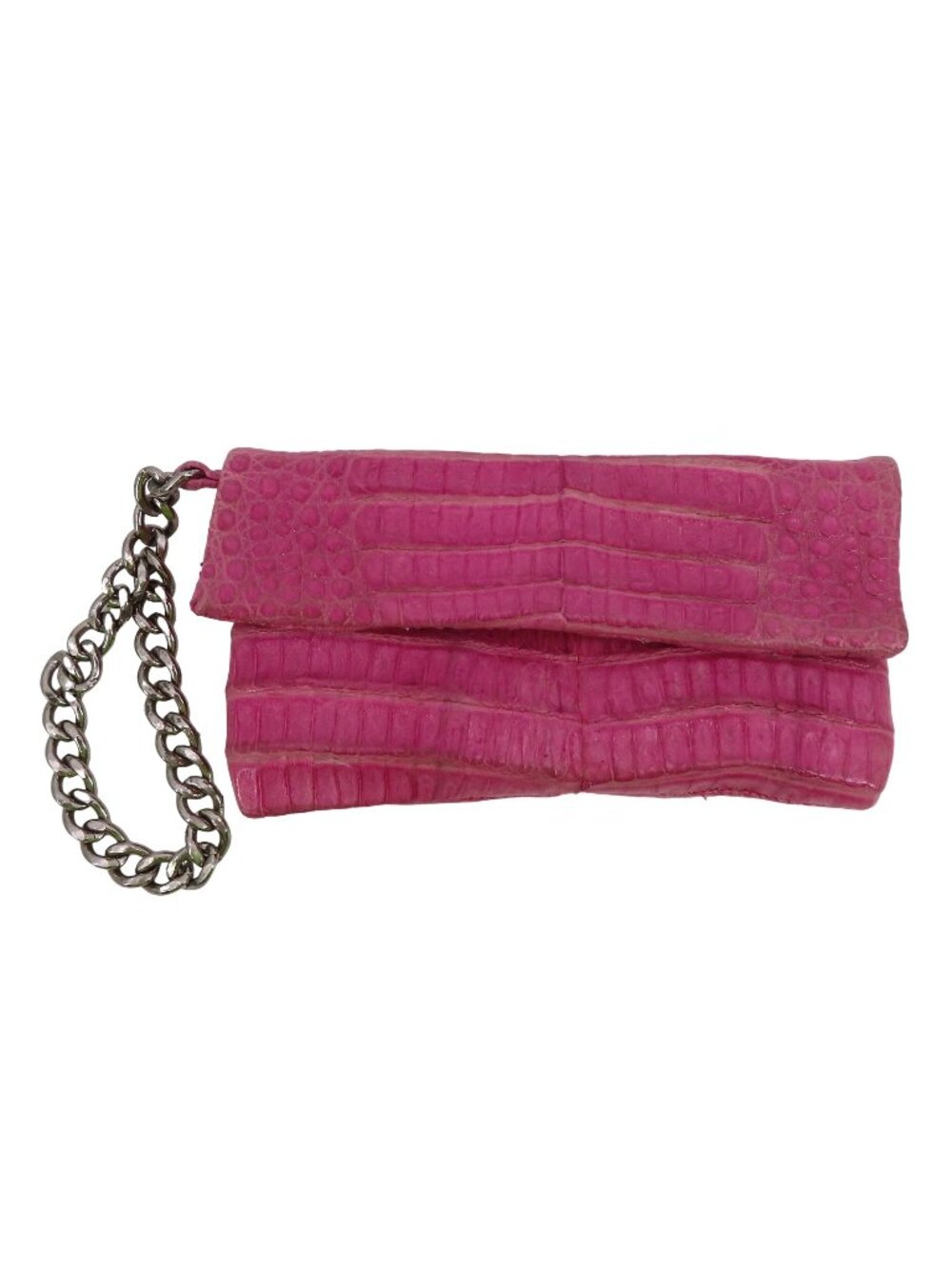 Jamah Barbi Pink Crocodile Leather Suede Lining Chain Strap Wristlet Handbag Bag